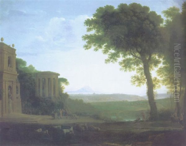 Landscape With The Father Of Psyche Sacrificing At The Milesian Temple Of Apollo Oil Painting by Claude Lorrain