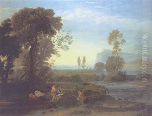 An Extensive Italianate Landscape With Flight Into Egypt Oil Painting by Claude Lorrain