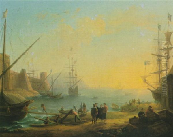 Meeresufer Mit Ankernden Schiffen Bei Sonnenuntergang Oil Painting by Claude Lorrain