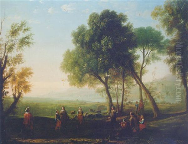 An Italianate River Landscape With Figures Dancing In A Glade Oil Painting by Claude Lorrain