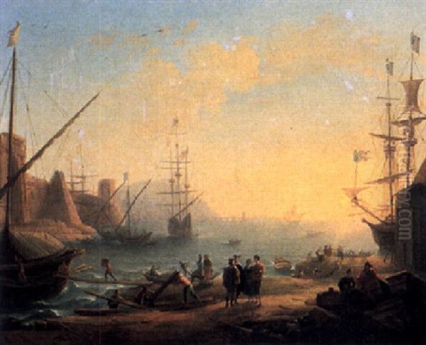 Meeresufer Mit Ankernden Schiffen Bei Sonnenuntergang Oil Painting by Claude Lorrain