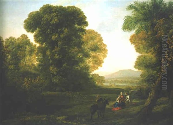 A Wooded Landscape With The Rest On The Flight To Egypt Oil Painting by Claude Lorrain