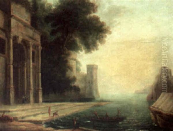 Capriccio Seascape At Sunset Oil Painting by Claude Lorrain