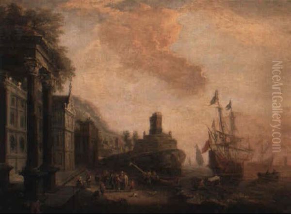 Kustvy Med Byggnader Och Figurer Oil Painting by Claude Lorrain