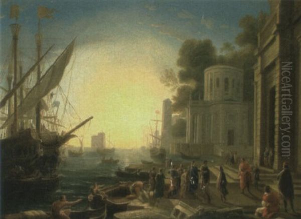 The Arrival Of Cleopatra At Tarsus Oil Painting by Claude Lorrain