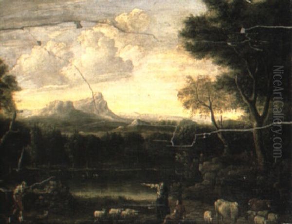 Figures In A Classical Landscape Oil Painting by Claude Lorrain