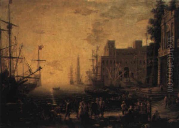 Harbour At Sunset With The Villa Medici Oil Painting by Claude Lorrain