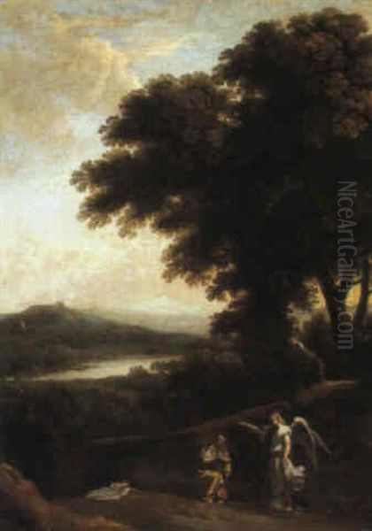 Evening Landscape With Hagar, Ishmael And The Angel Oil Painting by Claude Lorrain