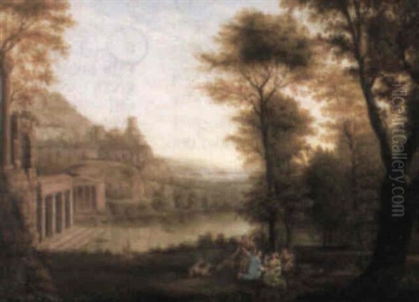 Landscape With An Architectural Capricci And Figures Oil Painting by Claude Lorrain