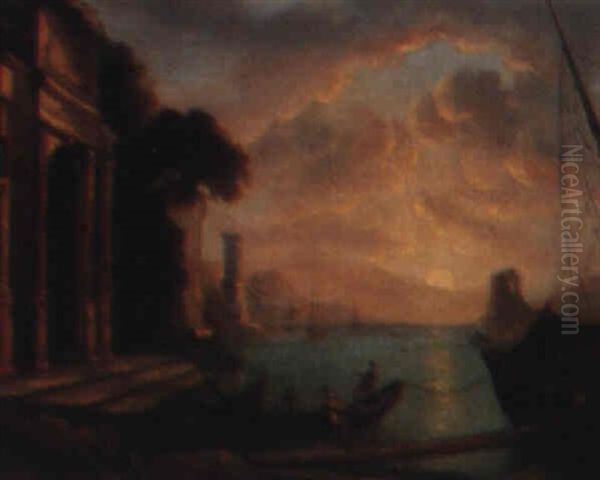 Port Scene At Sunset Oil Painting by Claude Lorrain