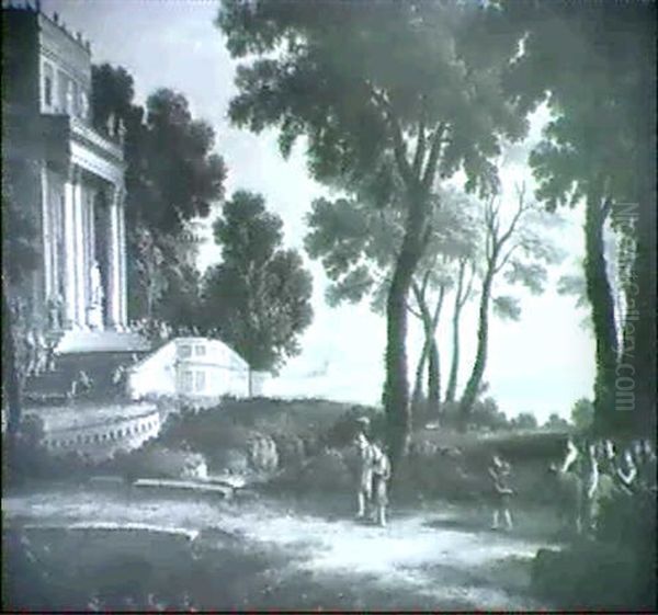 Classical Landscape With Figures Approaching The Temple Of  Diana Oil Painting by Claude Lorrain