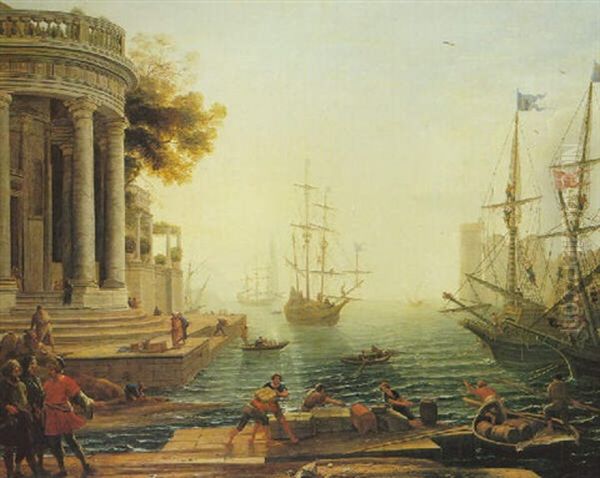 A Seaport At Sunset With Figures Oil Painting by Claude Lorrain