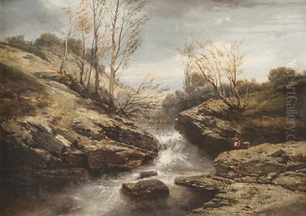 Pecheur Dans La Cascade Oil Painting by Charles-Louis Lortet