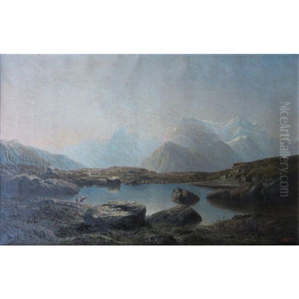 Mountainous Landscape Oil Painting by Leberecht Lortet