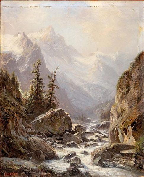 Torrent De Montagne Oil Painting by Leberecht Lortet