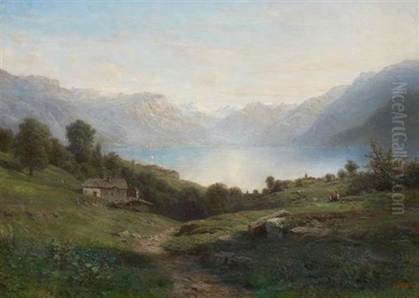 Sommertag An Einem Gebirgssee In Der Schweiz Oil Painting by Leberecht Lortet