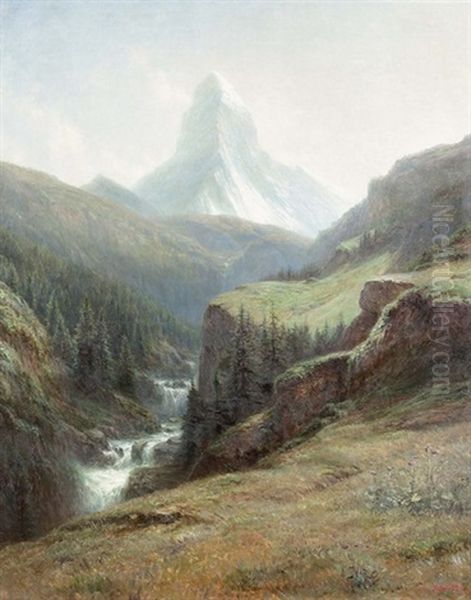 Sommerliche Gebirgslandschaft Mit Dem Matterhorn Oil Painting by Leberecht Lortet