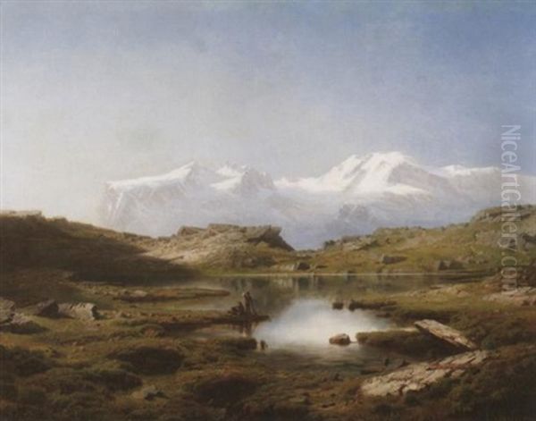 Bergsee In Alpenlandschaft Oil Painting by Leberecht Lortet