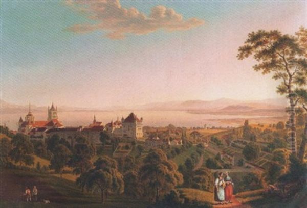 Lausanne Mit Kathedrale, Schloss Und Sicht Gegen Genfersee Oil Painting by Gabriel Ludwig Lory