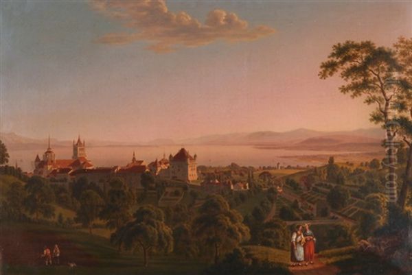 Lausanne Mit Kathedrale, Schloss Und Sicht Auf Genfersee Oil Painting by Mathias Gabriel Lory