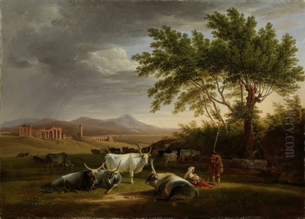 Romische Campagna-landschaft Mit Acquedotto Claudio Im Hintergrund Oil Painting by Mathias Gabriel Lory