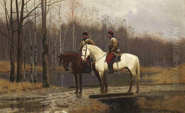 Zwei Kosaken Zu Pferde Oil Painting by Waldemar Los