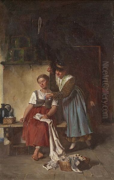 Die Neugierige Oil Painting by Arnold Hermann Lossow