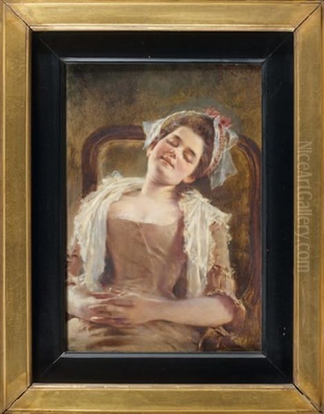 Jeune Femme Assoupie Oil Painting by Heinrich Lossow