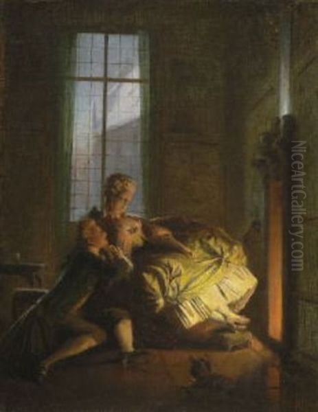 Rokokopaar Am Kaminfeuer Oil Painting by Heinrich Lossow