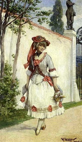 Rokokodame Beim Spaziergang Oil Painting by Heinrich Lossow