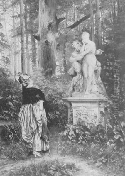 Statue In The Park Oil Painting by Heinrich Lossow