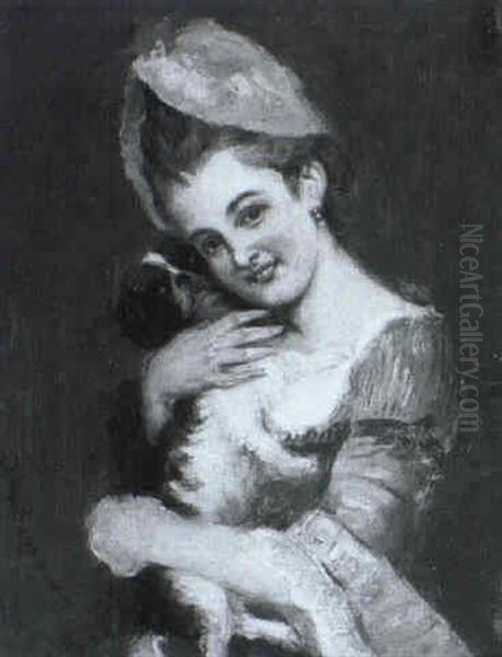 Rokoko-dame Mit Hundchen Oil Painting by Heinrich Lossow