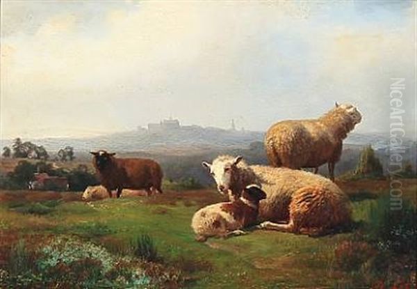 Landscape With Grazing Sheep Oil Painting by Henry Lot