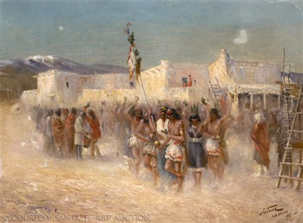 Hopi Dance Ceremony, Nm Oil Painting by Carl G. Lotave