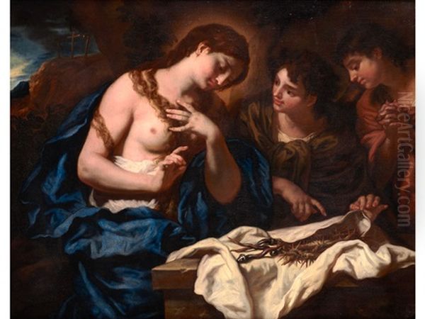 Die Heilige Maria Magdalena Mit Zwei Engeln Oil Painting by Johann Carl Loth