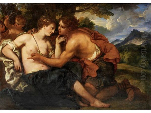 Venus And Adonis Oil Painting by Johann Carl Loth