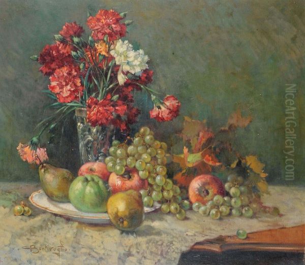 Natura Morta Con Frutta E Garofani Oil Painting by Cesare Bentivoglio