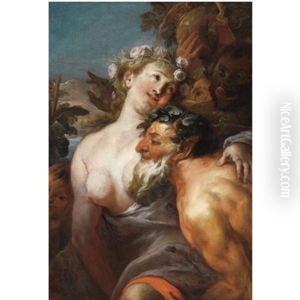 Satyr And Bacchante Oil Painting by Johann Carl Loth