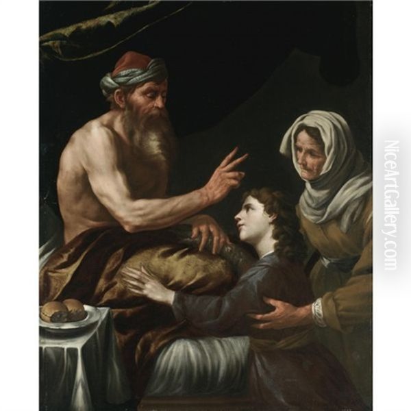 Isaac Blessing Jacob Oil Painting by Johann Carl Loth