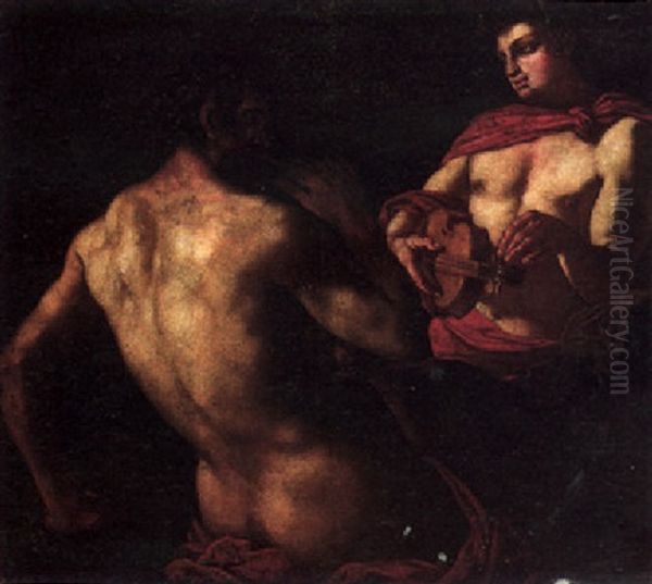 Apollo And Marsyas Oil Painting by Johann Carl Loth