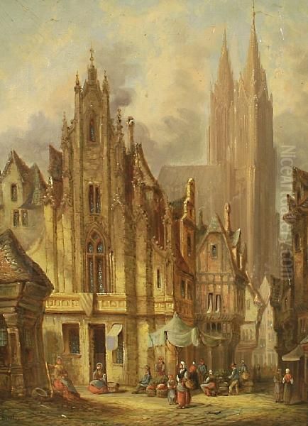 'bamberd - Bavaria'; 'antwerp - Belgium' Oil Painting by Alfred Bentley