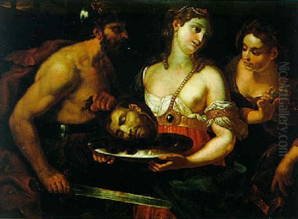 Salome Mit Dem Haupt Des Johannes Oil Painting by Johann Carl Loth