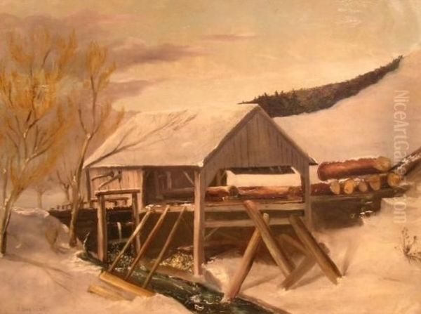 Logging Mill At Three Corners Near Sherburne, New York Oil Painting by Augustus Bentley