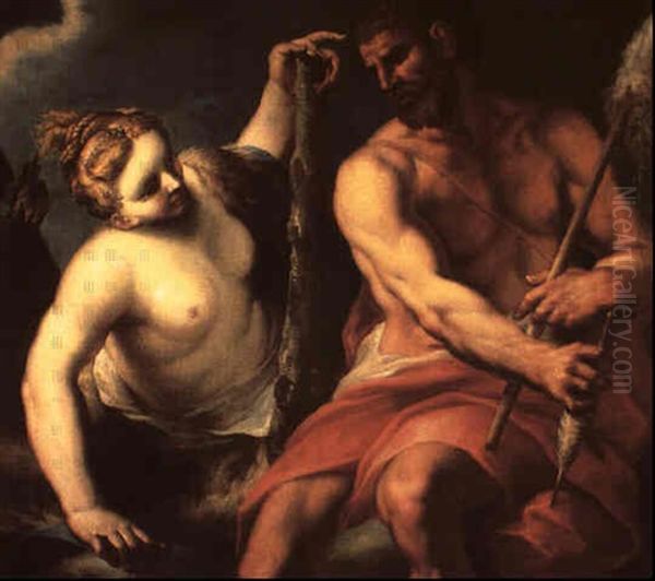 Hercules And Omphale Oil Painting by Johann Carl Loth