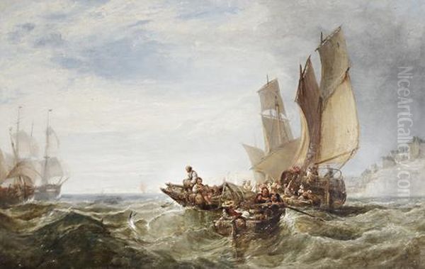 Fishing In Choppy Seas Oil Painting by Charles Bentley