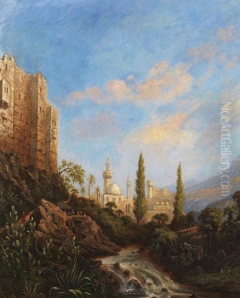 Vue De Tripoli (liban) Oil Painting by Pierre Victor Lottin De Laval