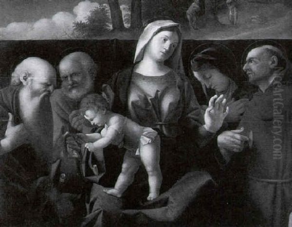 The Madonna And Child With Sts. Jerome, Peter, Clare And Francis Oil Painting by Lorenzo Lotto