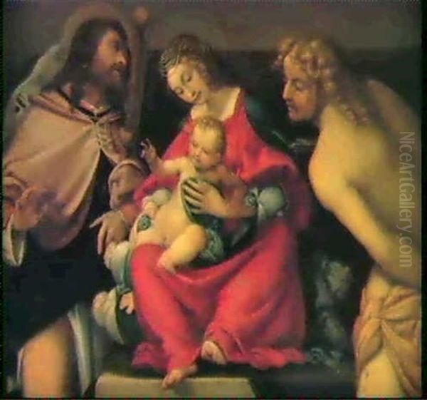 The Madonna And Child With Saints Roche And Sebastian Oil Painting by Lorenzo Lotto