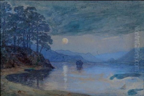 Derwent Water In Moonlight Oil Painting by Charles Bentley