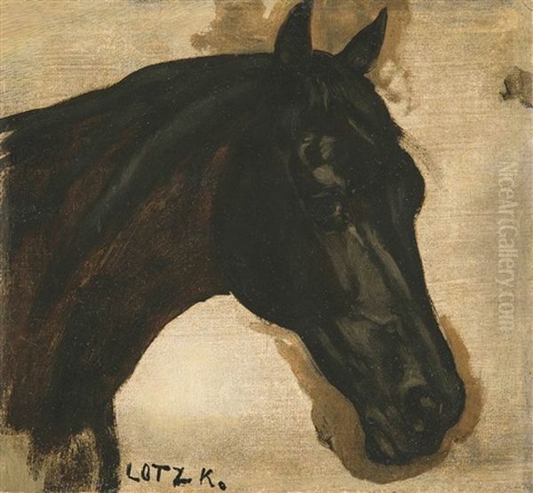 Black Horse Oil Painting by Karoly Lotz